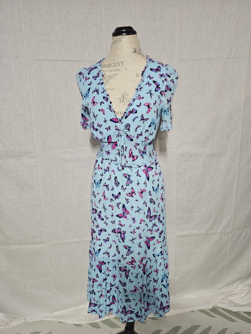 Betsey Johnson Sky Blue Maxi Dress with Pink & Purple Butterfly Print